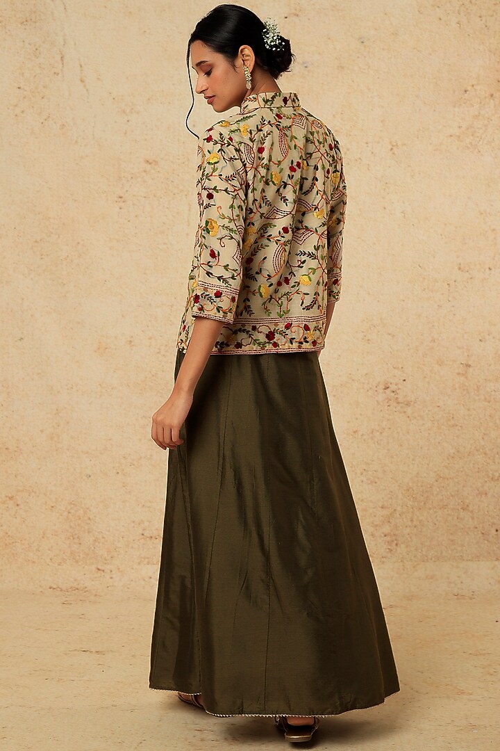 Green Cotton Silk Skirt Set by Pehnaav at Pernia's Pop Up Shop