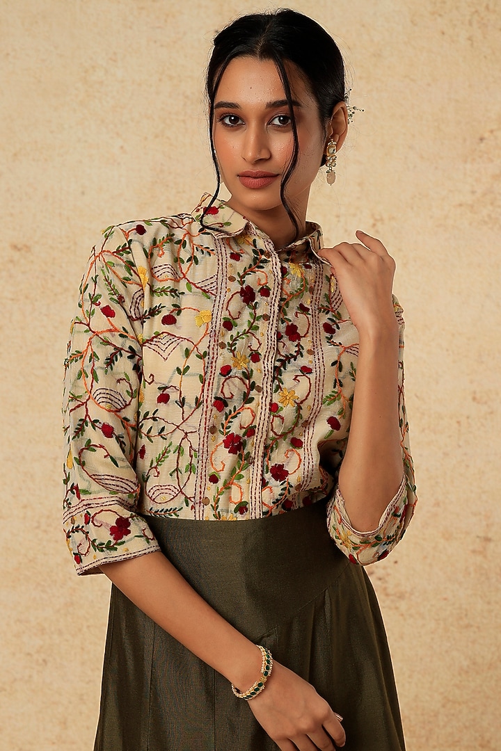 Green Cotton Silk Skirt Set by Pehnaav at Pernia's Pop Up Shop