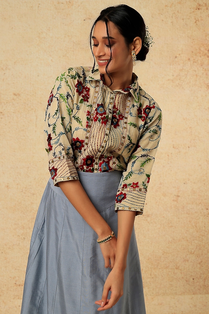 Cobalt Blue Cotton Silk Skirt Set by Pehnaav at Pernia's Pop Up Shop