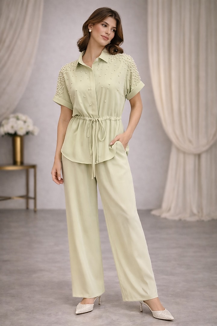 Mint Green French Twill Co-Ord Set by PEHR ARORA at Pernia's Pop Up Shop