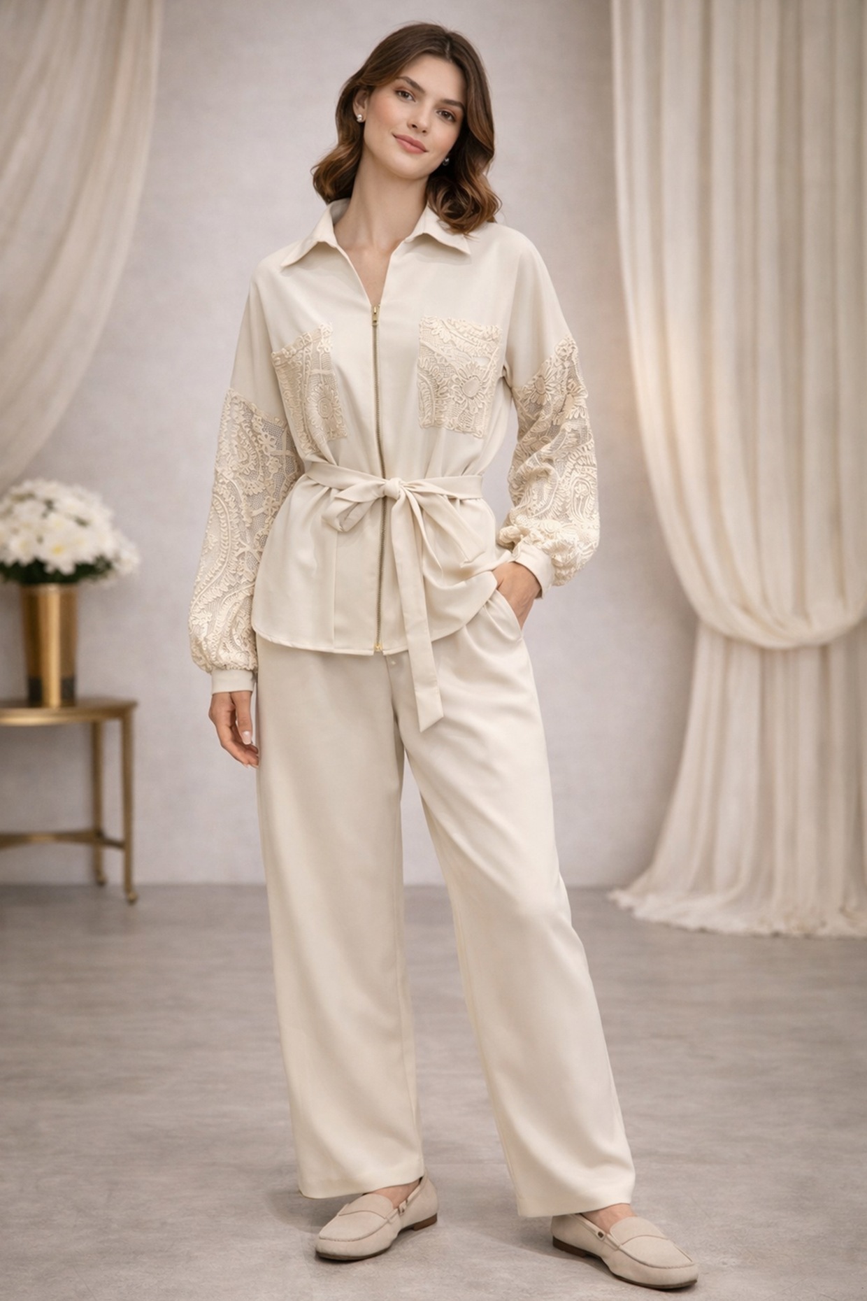 PEHR ARORA Cream Banana Crepe Co-Ord Set