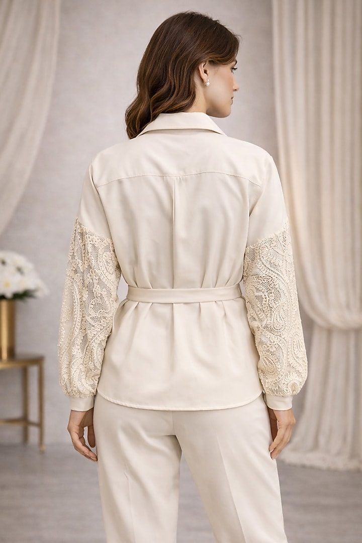 Cream Banana Crepe Co-Ord Set by PEHR ARORA at Pernia's Pop Up Shop