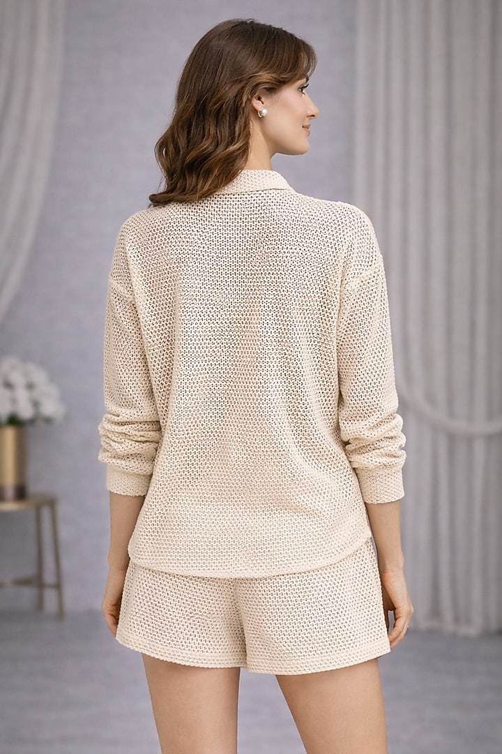 Cream Crochet Co-Ord Set by PEHR ARORA at Pernia's Pop Up Shop