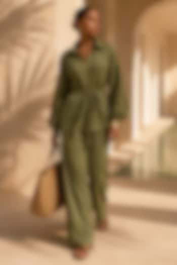 Olive Green Banana Crepe Co-Ord Set by PEHR ARORA at Pernia's Pop Up Shop