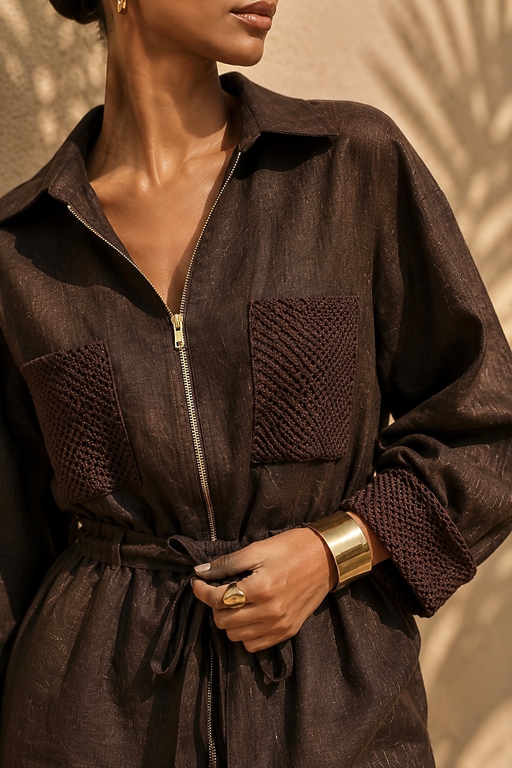 Chocolate Brown Linen Co-Ord Set by PEHR ARORA at Pernia's Pop Up Shop