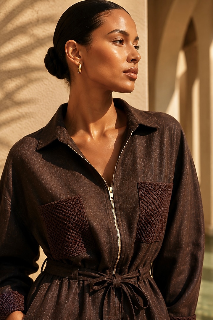 Chocolate Brown Linen Co-Ord Set by PEHR ARORA at Pernia's Pop Up Shop