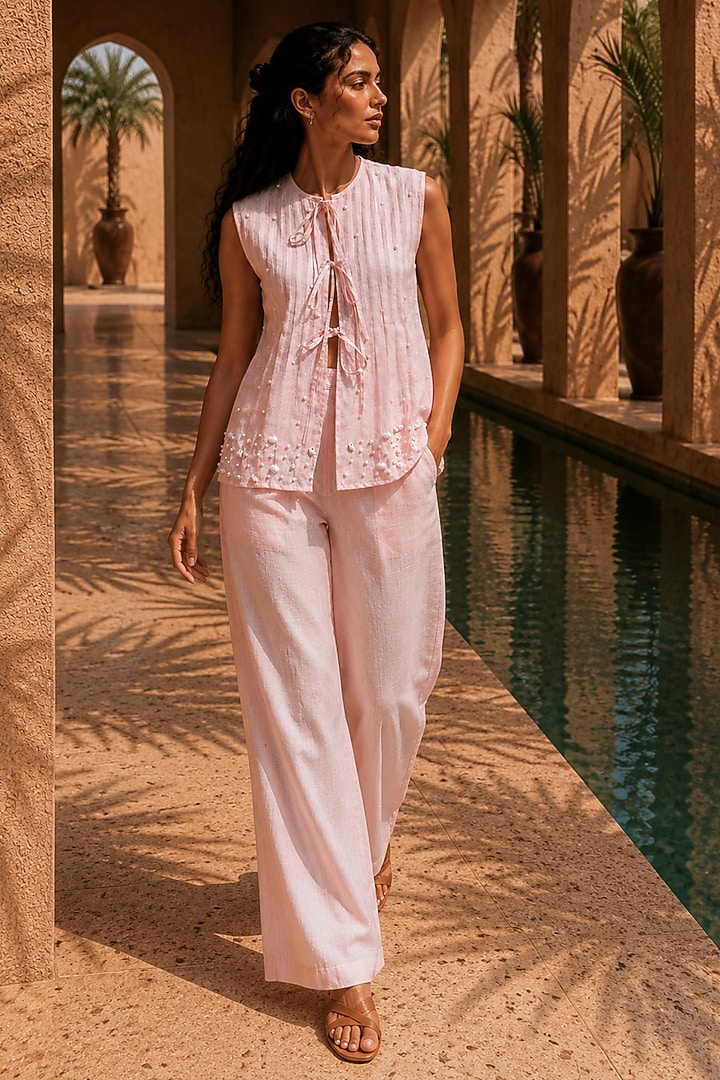 Baby Pink Linen Co-Ord Set by PEHR ARORA at Pernia's Pop Up Shop