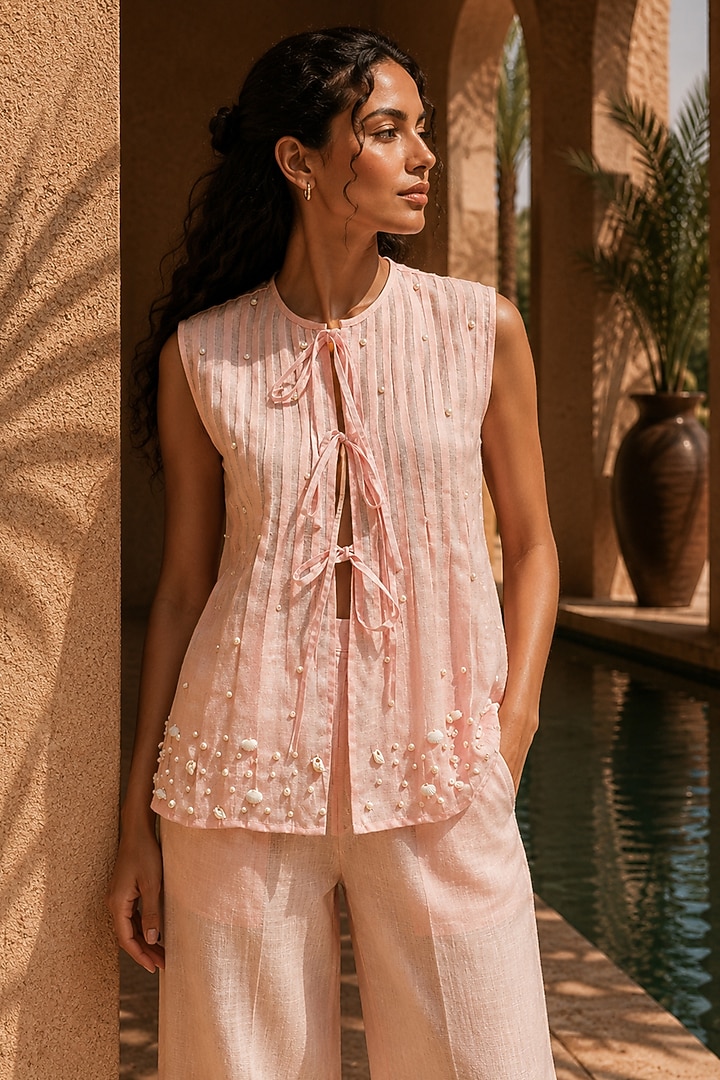 Baby Pink Linen Co-Ord Set by PEHR ARORA at Pernia's Pop Up Shop