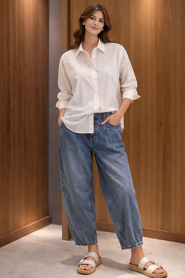 White Cotton Acetate Patchwork Shirt by PEHR ARORA at Pernia's Pop Up Shop
