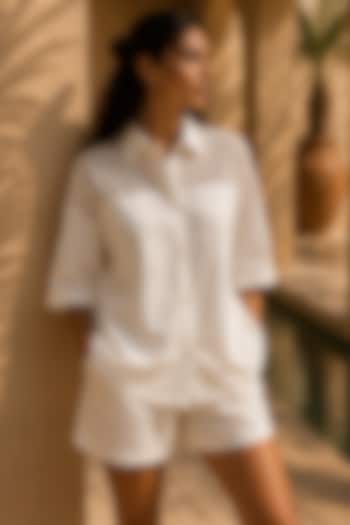 White Acetate Patchwork Oversized Shirt by PEHR ARORA at Pernia's Pop Up Shop