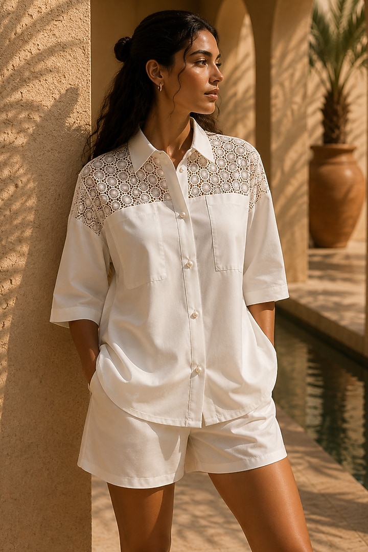 White Acetate Patchwork Oversized Shirt by PEHR ARORA at Pernia's Pop Up Shop