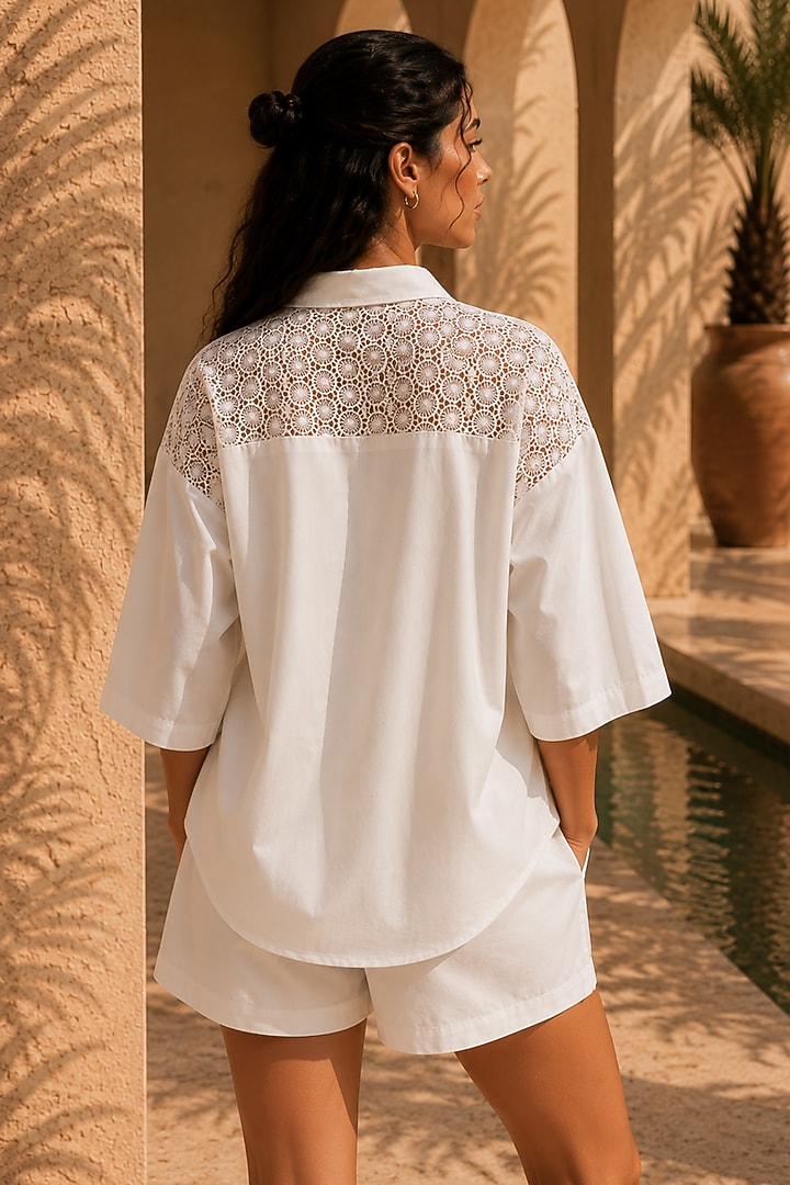 White Acetate Patchwork Oversized Shirt by PEHR ARORA at Pernia's Pop Up Shop