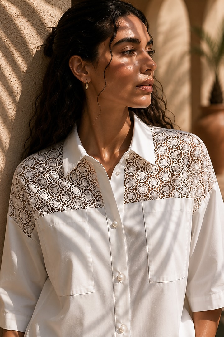 White Acetate Patchwork Oversized Shirt by PEHR ARORA at Pernia's Pop Up Shop