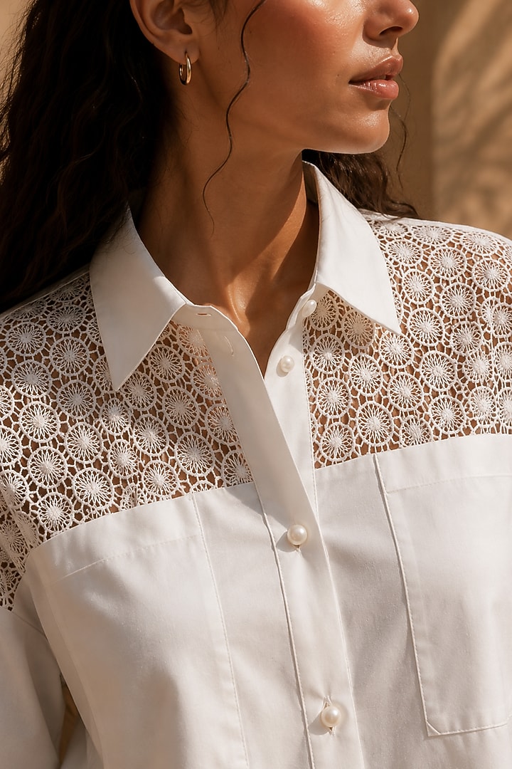 White Acetate Patchwork Oversized Shirt by PEHR ARORA at Pernia's Pop Up Shop