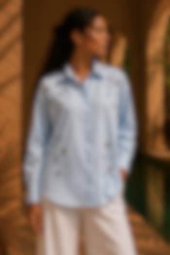 Sky Blue Cotton Hand Embroidered Shirt by PEHR ARORA at Pernia's Pop Up Shop