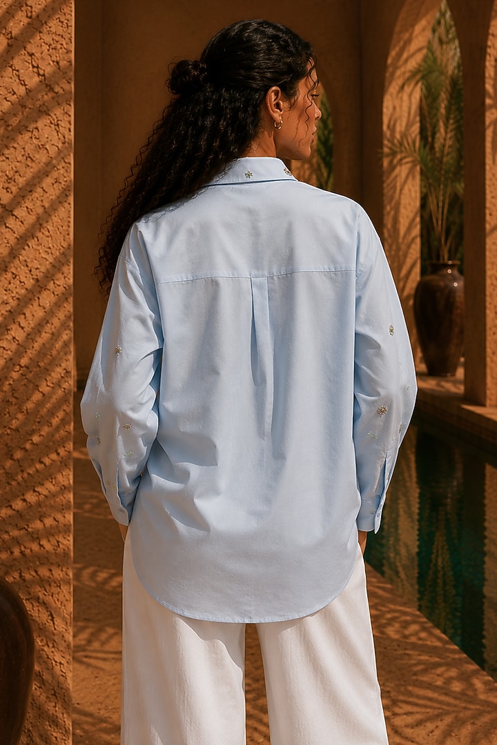 Sky Blue Cotton Hand Embroidered Shirt by PEHR ARORA at Pernia's Pop Up Shop