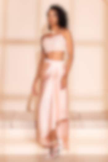 Nude Pink Satin Asymmetrical Draped Skirt Set by PEHR ARORA at Pernia's Pop Up Shop