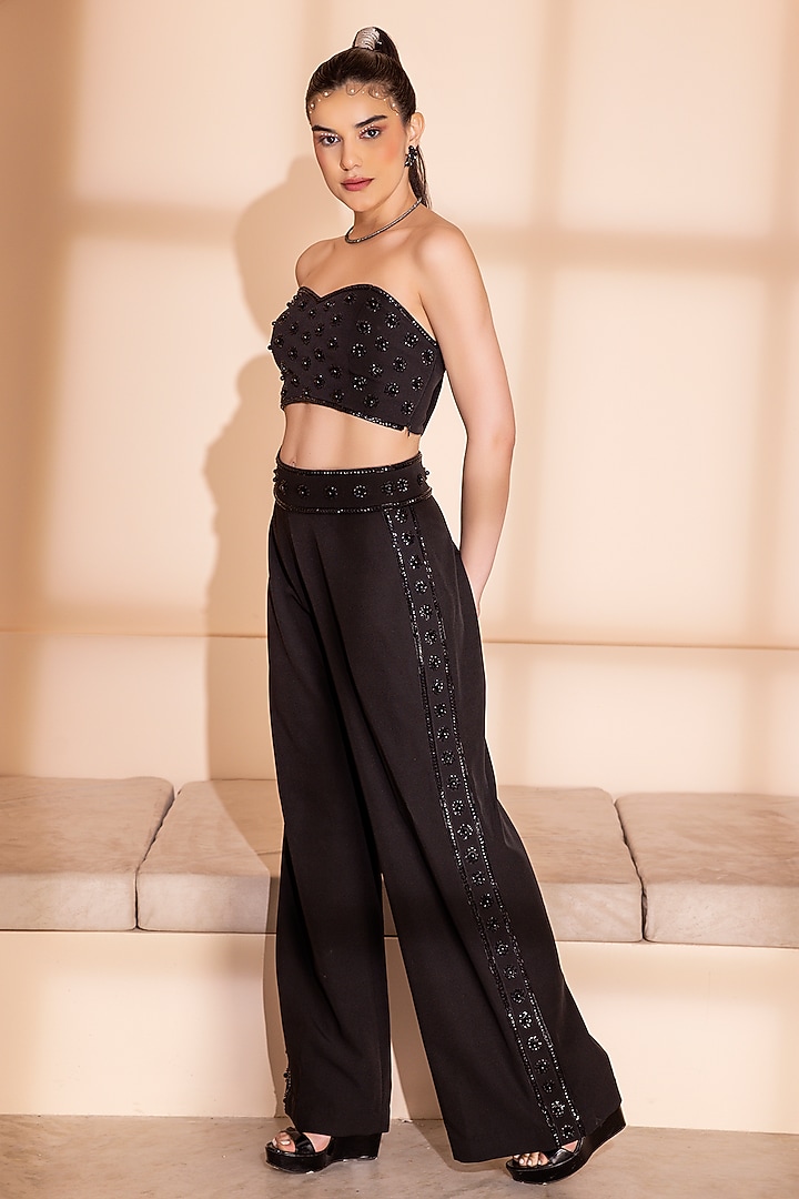 Black Banana Crepe Sequins Embroidered Co-Ord Set by PEHR ARORA at Pernia's Pop Up Shop