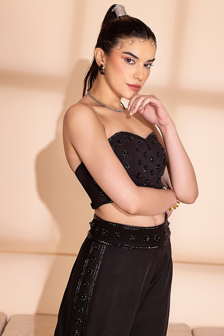 Black Banana Crepe Sequins Embroidered Co-Ord Set by PEHR ARORA at Pernia's Pop Up Shop