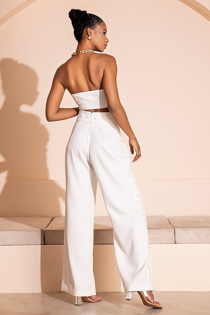 White Banana Crepe Sequins Embroidered Co-Ord Set by PEHR ARORA at Pernia's Pop Up Shop
