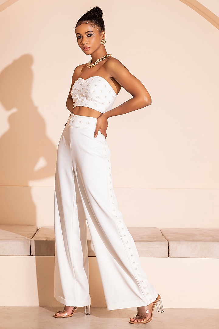 White Banana Crepe Sequins Embroidered Co-Ord Set by PEHR ARORA at Pernia's Pop Up Shop