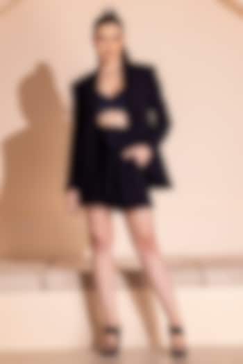 Navy Blue Knit Oversized Blazer Set by PEHR ARORA at Pernia's Pop Up Shop