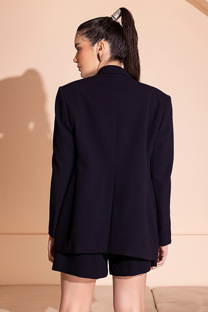 Navy Blue Knit Oversized Blazer Set by PEHR ARORA at Pernia's Pop Up Shop