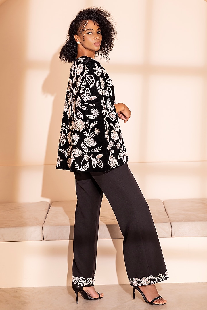 Black Velvet Floral Embroidered Cape Set by PEHR ARORA at Pernia's Pop Up Shop