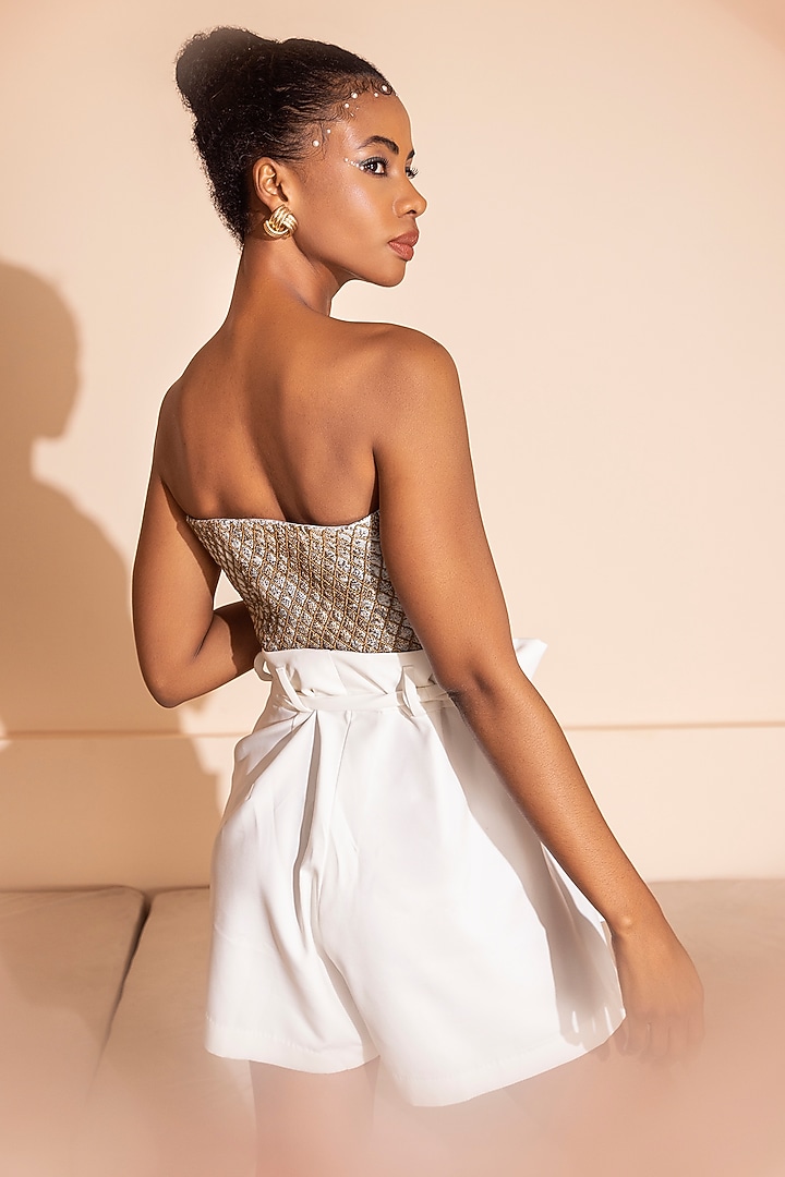 Sky Blue & Gold Brocade Corset by PEHR ARORA at Pernia's Pop Up Shop