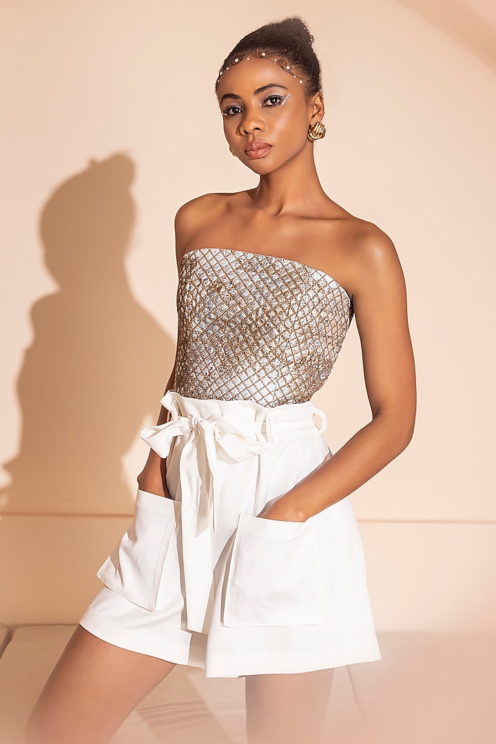 Sky Blue & Gold Brocade Corset by PEHR ARORA at Pernia's Pop Up Shop