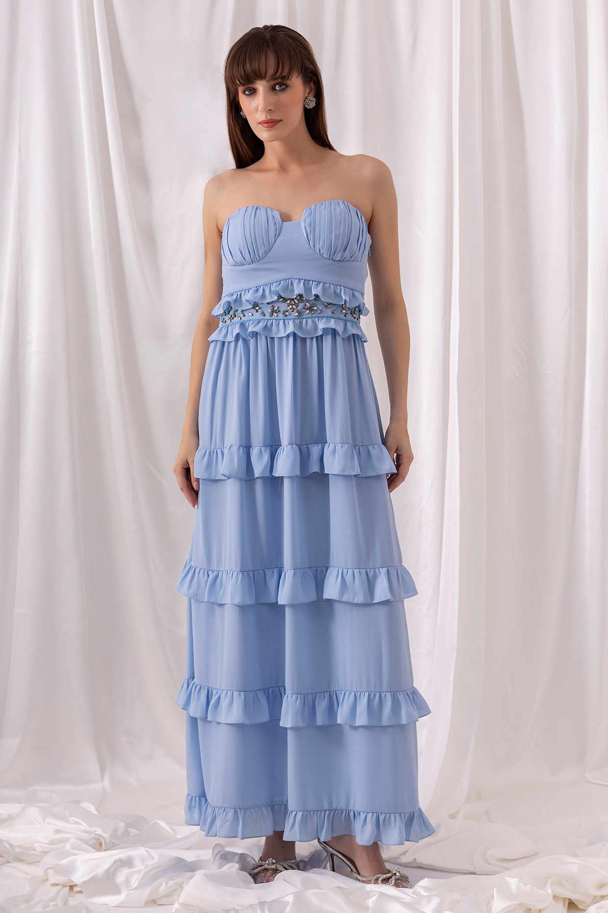 PEHR ARORA Sky Blue Georgette Hand Embroidered Dress