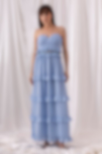 Sky Blue Georgette Hand Embroidered Vacation Dress by PEHR ARORA at Pernia's Pop Up Shop