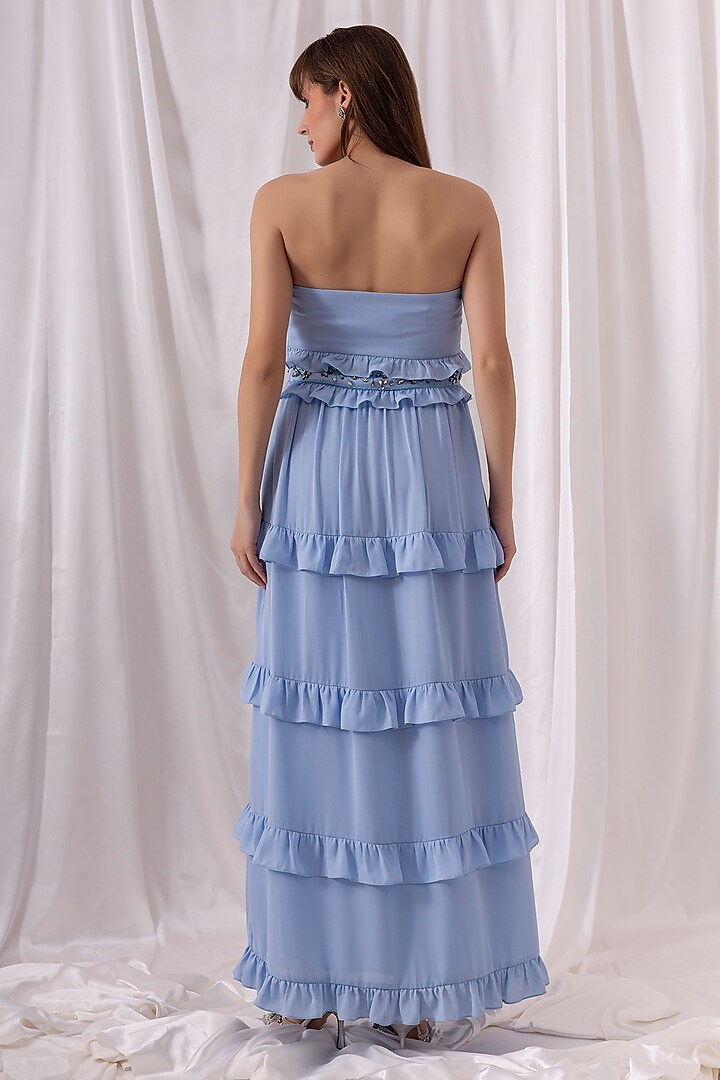 Sky Blue Georgette Hand Embroidered Vacation Dress by PEHR ARORA at Pernia's Pop Up Shop