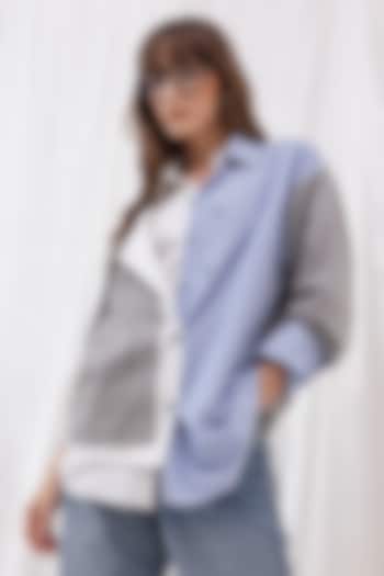 White & Grey Cotton Knit Patchwork Shirt by PEHR ARORA at Pernia's Pop Up Shop