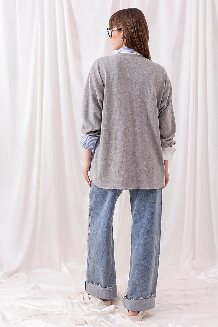 White & Grey Cotton Knit Patchwork Shirt by PEHR ARORA at Pernia's Pop Up Shop