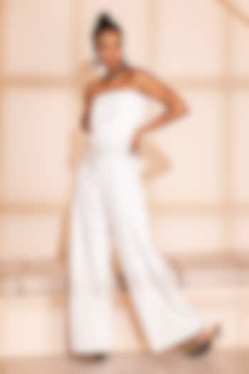 White Banana Crepe Sequins Embroidred Tube Jumpsuit by PEHR ARORA at Pernia's Pop Up Shop