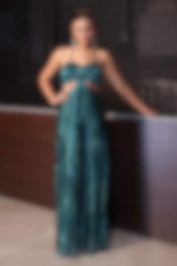 Emerald Green Crinkle Halter Maxi Summer Dress by PEHR ARORA at Pernia's Pop Up Shop
