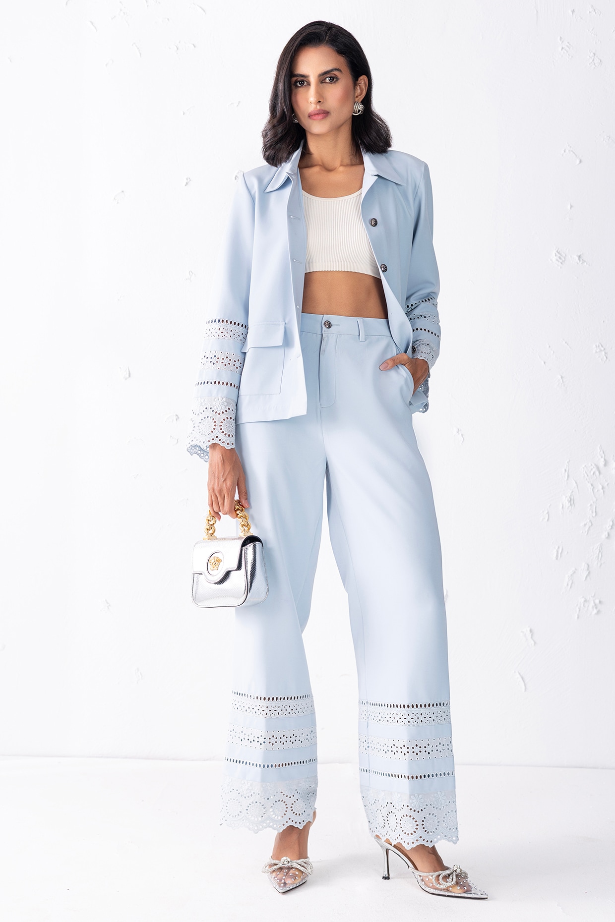 PEHR ARORA Sky Blue Banana Crepe Jacket Set