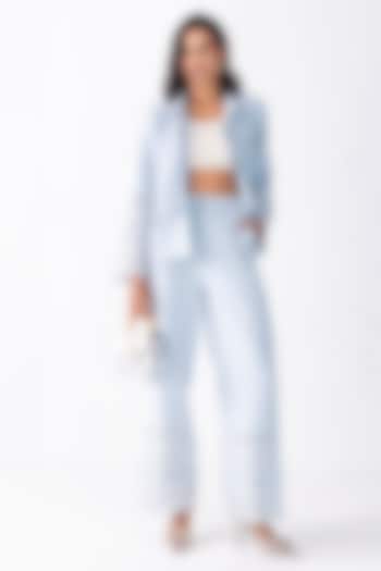 Sky Blue Banana Crepe Jacket Set by PEHR ARORA at Pernia's Pop Up Shop