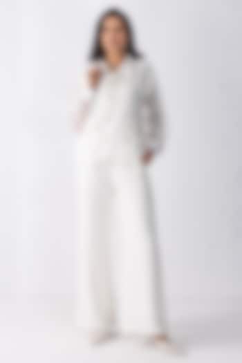 Ivory Banana Crepe & Crochet Jacket Set by PEHR ARORA at Pernia's Pop Up Shop