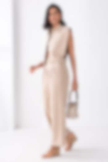 Beige Banana Crepe Shacket Set by PEHR ARORA at Pernia's Pop Up Shop