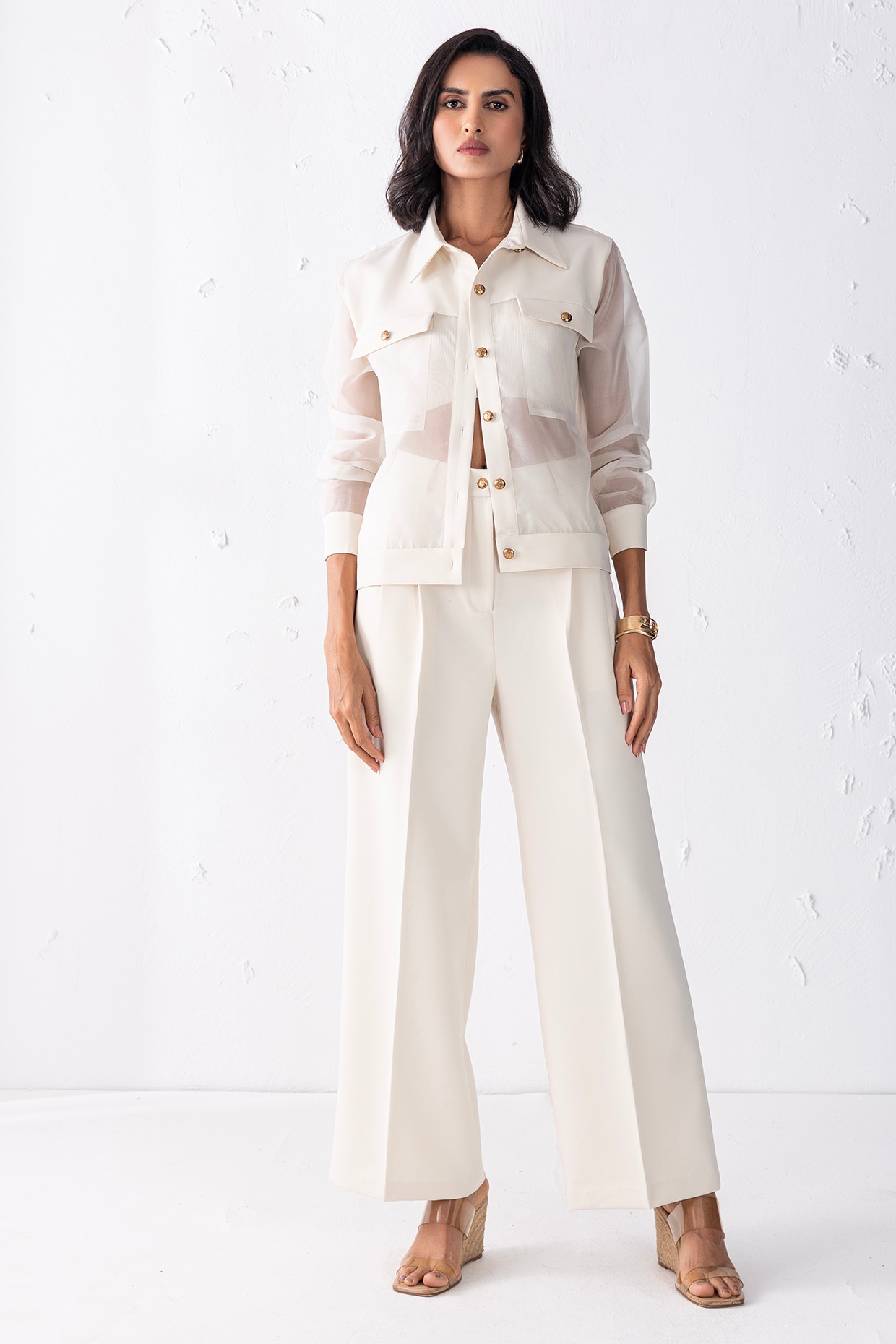 PEHR ARORA Cream Banana Crepe & Organza Jacket Set