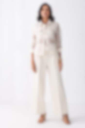 Cream Banana Crepe & Organza Jacket Set by PEHR ARORA at Pernia's Pop Up Shop
