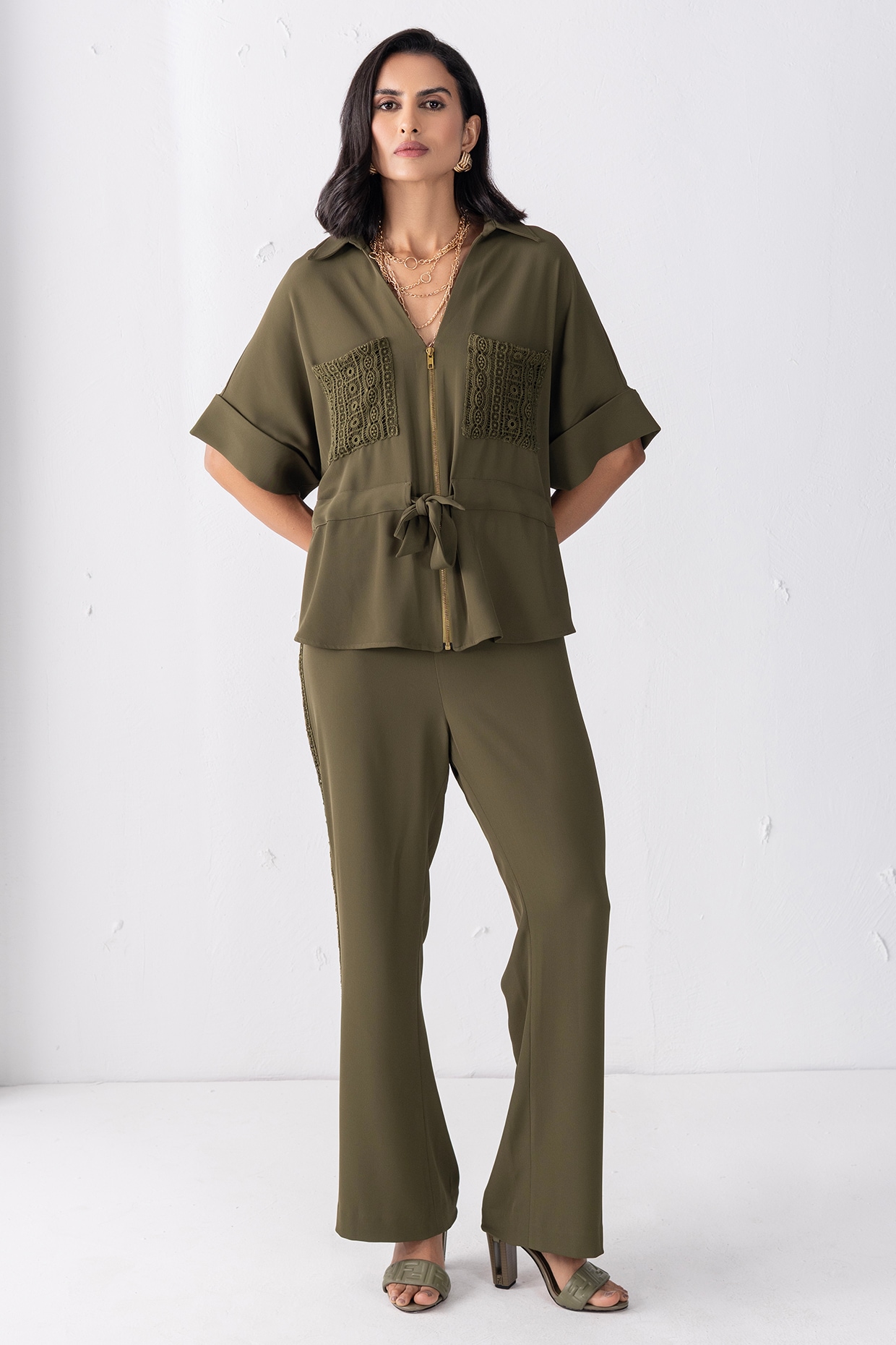 PEHR ARORA Olive Green French Twill Co-Ord Set