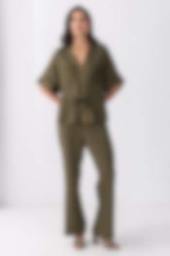 Olive Green French Twill Co-Ord Set by PEHR ARORA at Pernia's Pop Up Shop