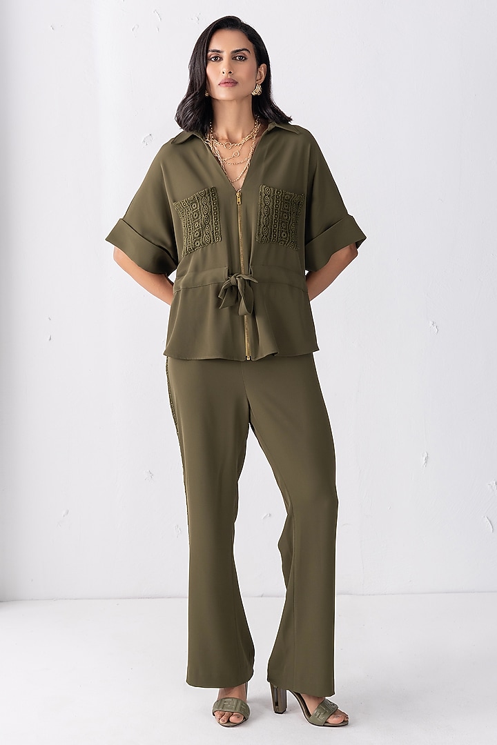 Olive Green French Twill Co-Ord Set by PEHR ARORA at Pernia's Pop Up Shop