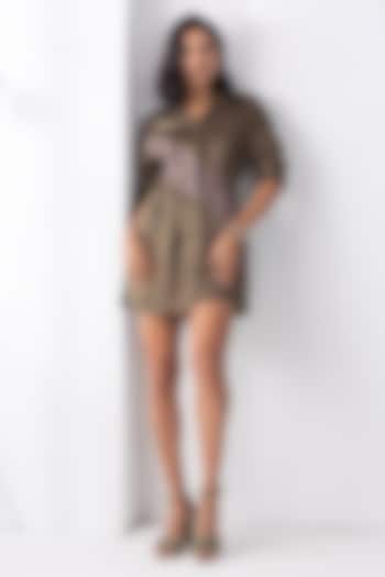 Olive Green Satin A-Line Mini Summer Dress by PEHR ARORA at Pernia's Pop Up Shop