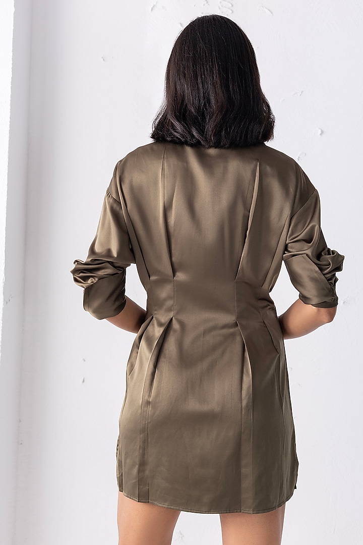 Olive Green Satin A-Line Mini Summer Dress by PEHR ARORA at Pernia's Pop Up Shop