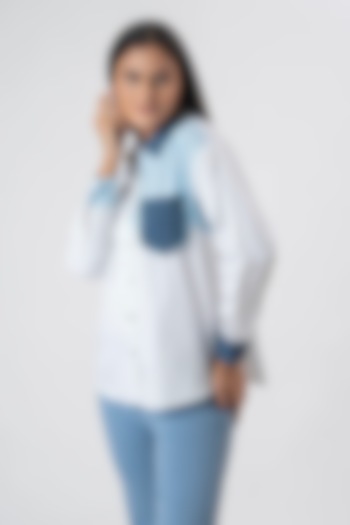 White & Blue Cotton Striped Shirt by PEHR ARORA at Pernia's Pop Up Shop