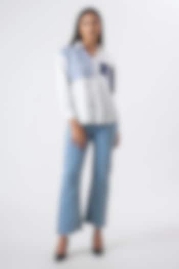 White & Navy Blue Cotton Striped Shirt by PEHR ARORA at Pernia's Pop Up Shop